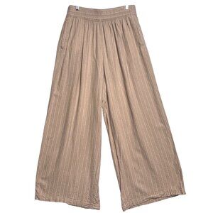 Ava & Viv Pants Womens XXL Tan Linen Blend Pinstripe Wide Leg